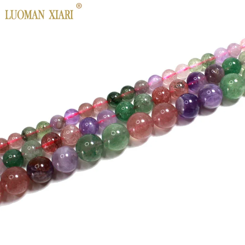 

Top AAA 100% Natural Strawberry Quartz Amethyst Round Natural Gem Stone Beads For Jewelry Making DIY Bracelet Necklace 6/8/10mm