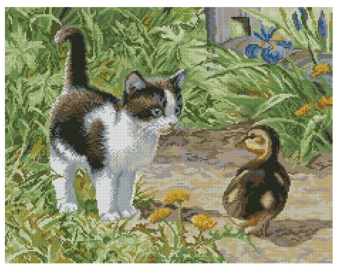 Encounter Cat duck Counted Needlework Cross stitch Kits 18CT 16CT 14CT Unprinted Embroidery Cross-Stitching,DIY Handmade Decor