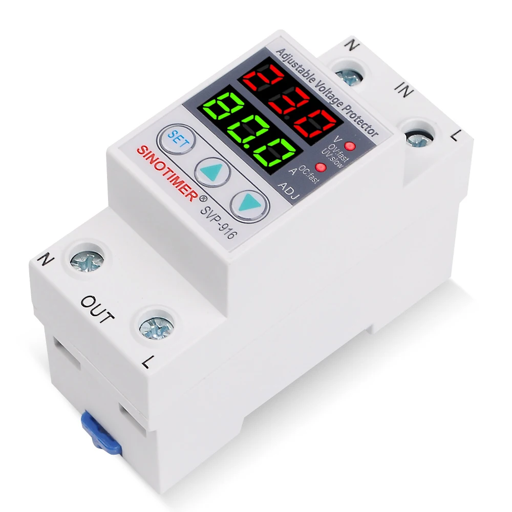 Heavy Duty 110V 230V AC Home Usage Dual Display Adjustable Over Under Voltage Surge Protector Relay with Over Current Protection