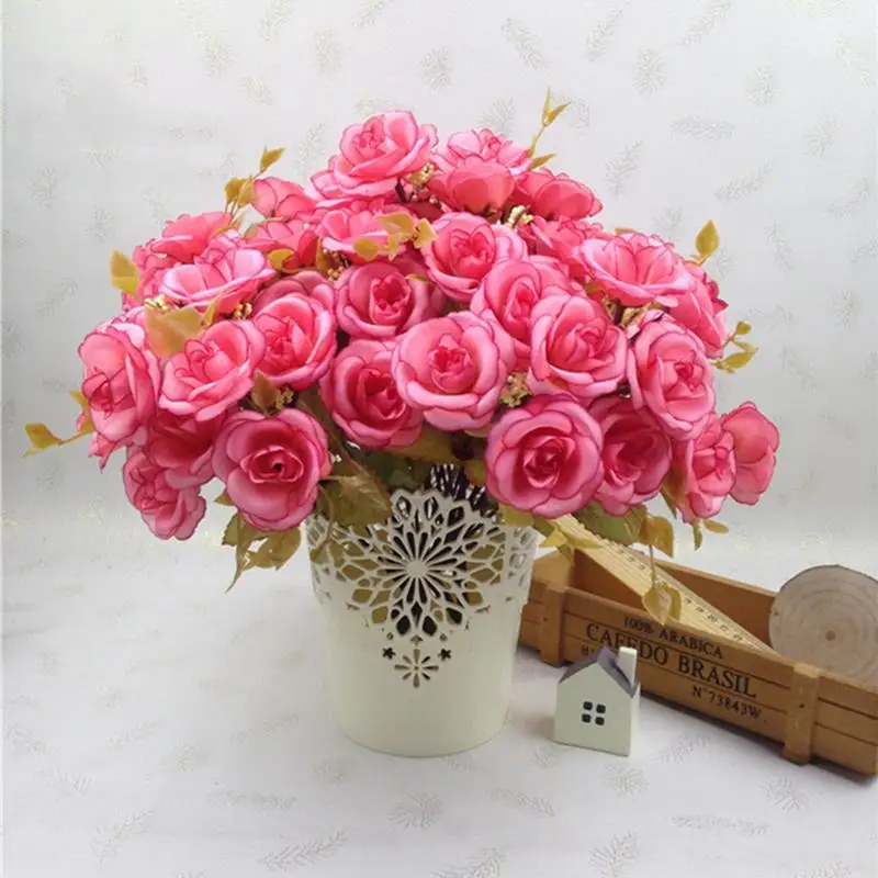 32cm Artificial Rose Flower Lifelike Flexible 14-Head Faux Flower Silk Rose with Stem for wedding home decor искусственные цветы