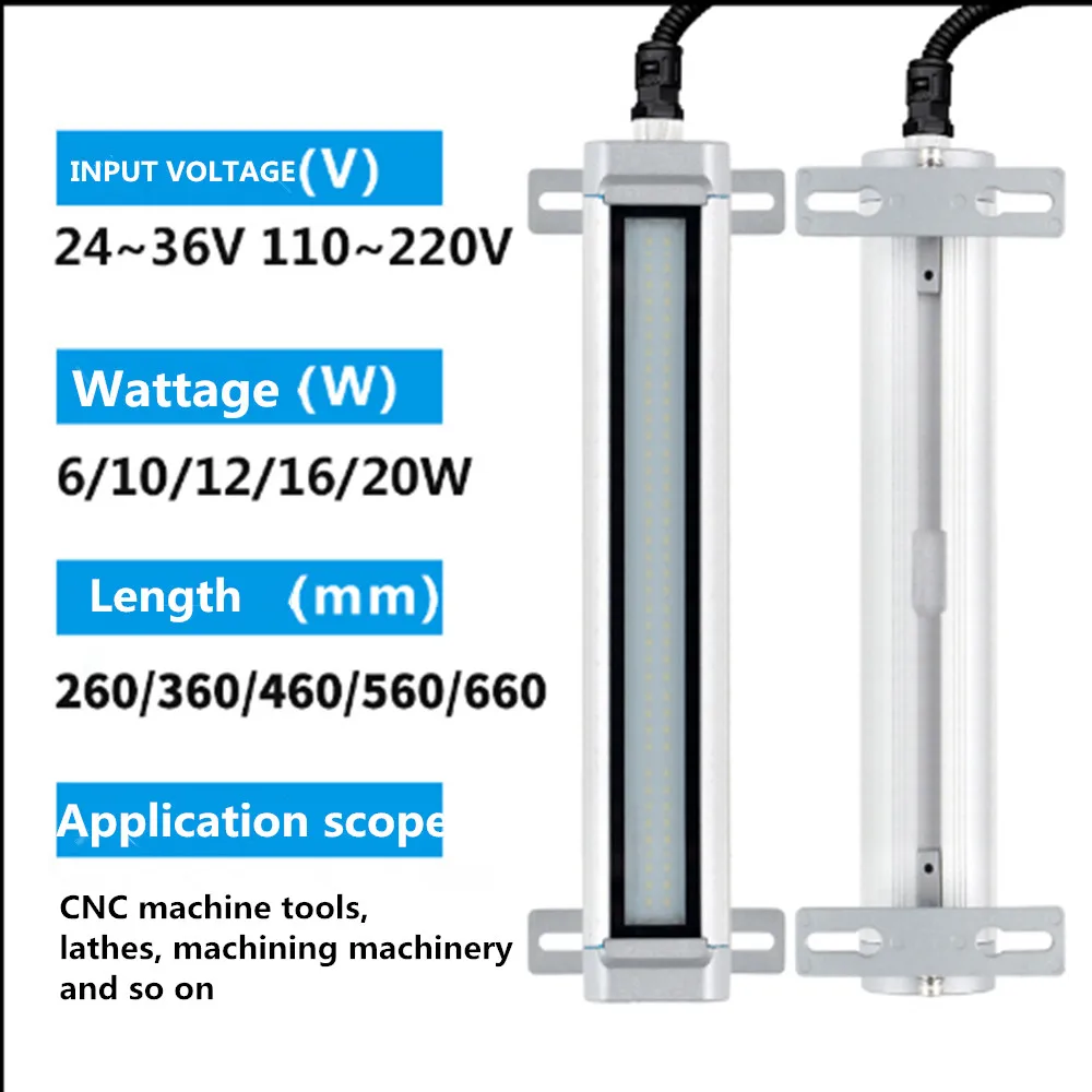 Lámpara de trabajo de máquina herramienta LED CNC, 220V, 24V, carcasa de Metal a prueba de explosiones, tres lámparas de torno, 36V, 20W