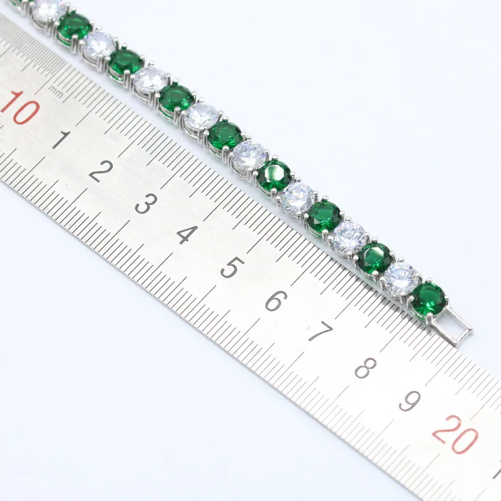 New Fashion Silver Color Bracelet For Women Superior Green Emerald  Adjustable Link Chain Bracelet Length 19cm