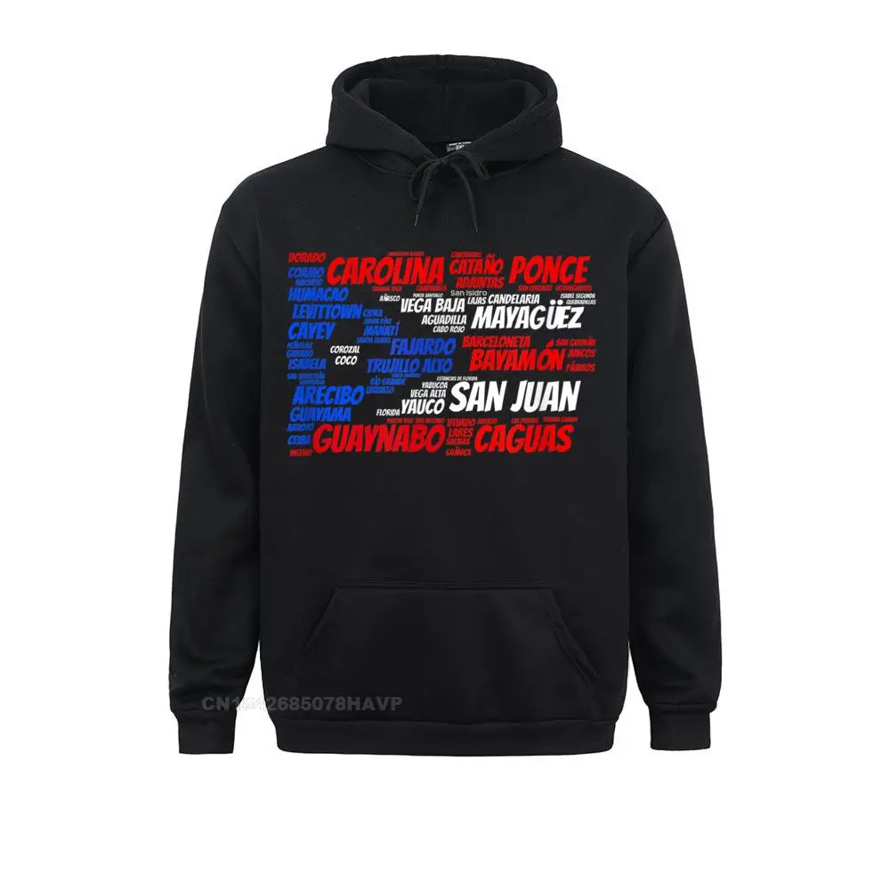 Puerto Rico Flag With City Names San Juan Word Art Hoodie Hoodies Graphic Sweatshirts Print Long Sleeve Men Hoods