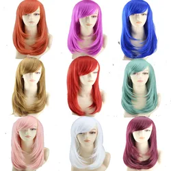 Womens Wig Straight Wigs Synthetic Hair Wig With Bangs Female Cosplay Wigs Red Blue Pink White Green Orange Burgundy Brown
