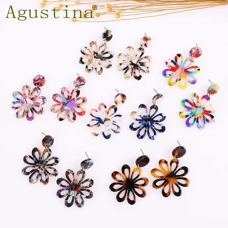 Fashion Acrylic Earrings For Women boho flower Drop Earrings Resin small  vintage korean Geometric Statement Jewelry accessories