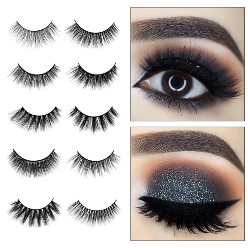 Faux cils en poils de vison, 5 paires, naturels, fins, recourbés à la main, pour la beauté des yeux, #