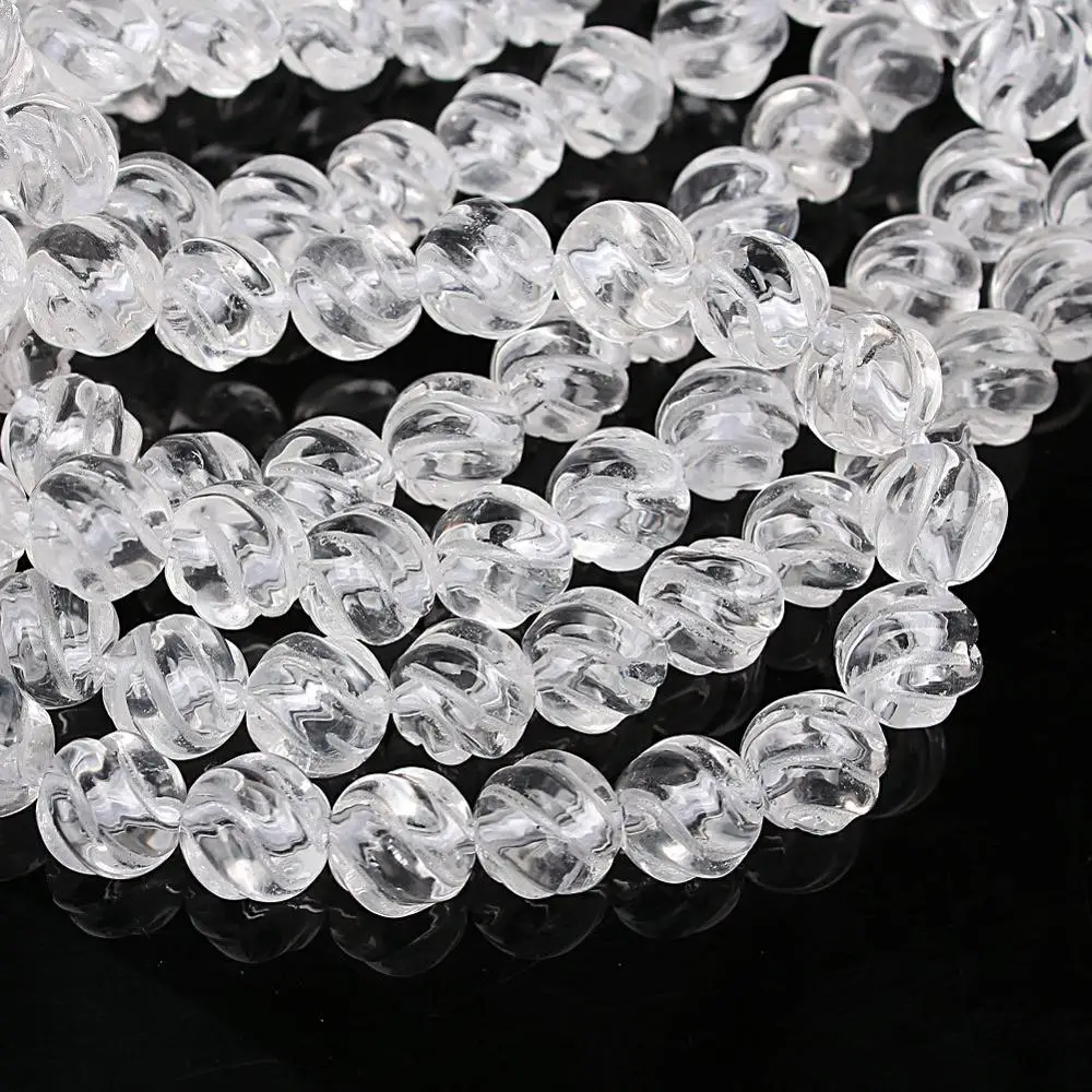 Natural Round 3D S Wave Carved Sculptured Crystal Quartz Gemstone Loose Beads 6 8 10mm For Necklace Bracelet DIY Jewelry Making