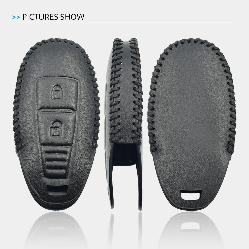 Suture Leather Car Key Case For Suzuki Kizashi Swift SX4 S-Cross 2 Buttons Smart Remote Fob Cover Keychain Bag Auto Accessories