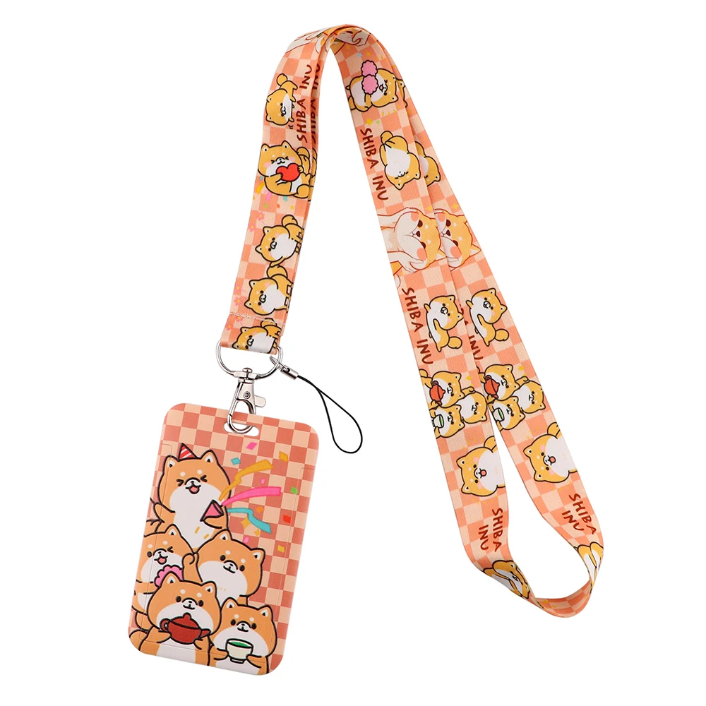 Cartone animato carino Corgi Shiba Inu cani cordini portachiavi porta Badge porta carte di credito corda per appendere cordino Lariat per chiavi