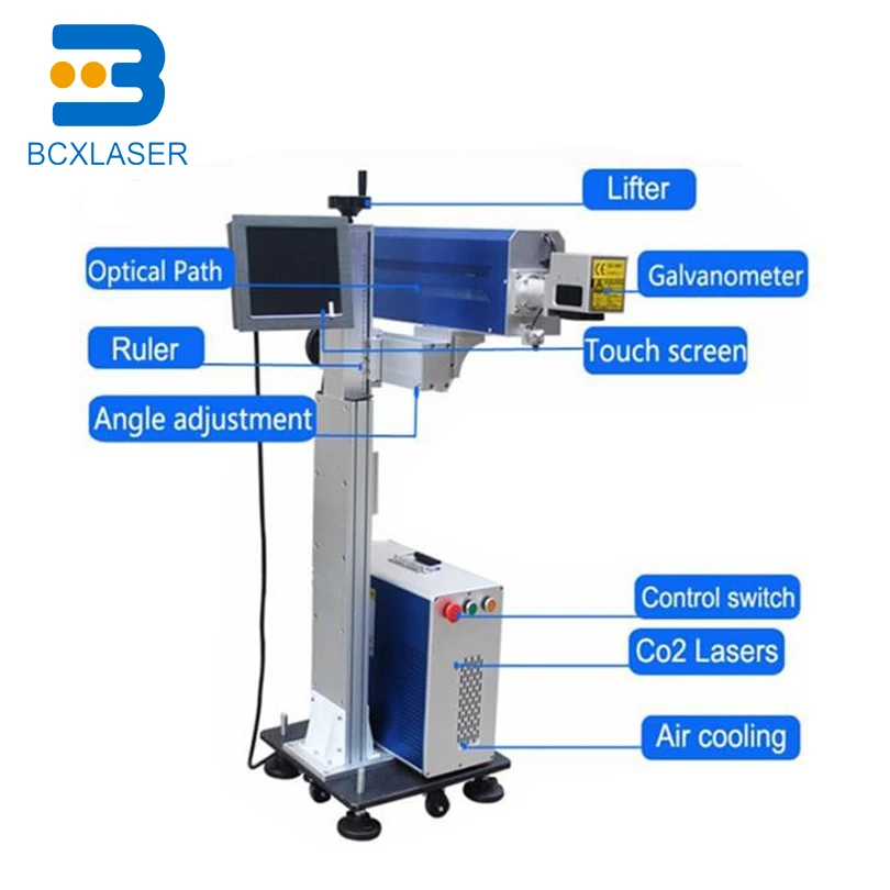 BCX Laser on line CO2 Laser Marking machine for plastic bottle/button/food package marking