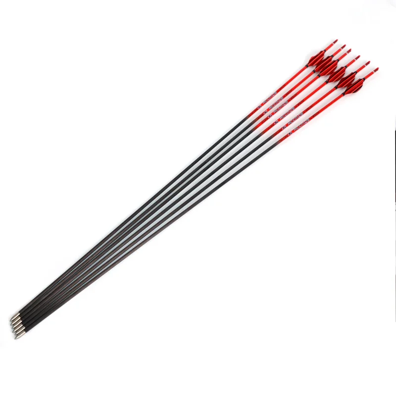 6/12pcs Pure Carbon Arrow ID 4.2mm Spine 400/500/600/700/800/900/1000 with 1.8inch Spiral Vanes Archery Hunting Shooting