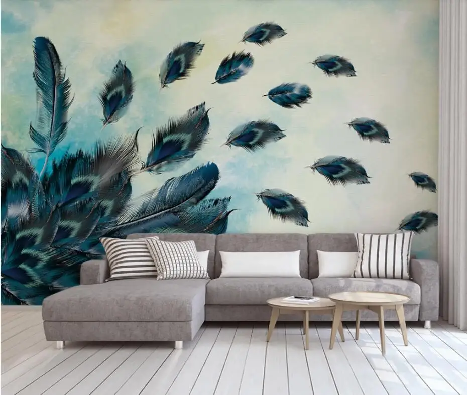 

Bacal Custom wallpaper home decor murals Stylish colorful hand drawn feathers TV background wall living room 3d mural wallpaper