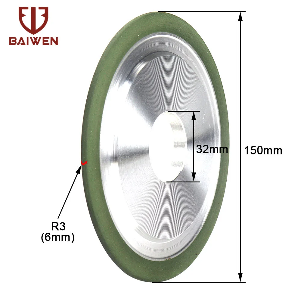 6 Inch Arc Edge Diamond Grinding Wheel Abrasive Flat Discs for Tungsten Steel Milling Cutter Power Tool R1 R1.5 R2 R3 R4 R5