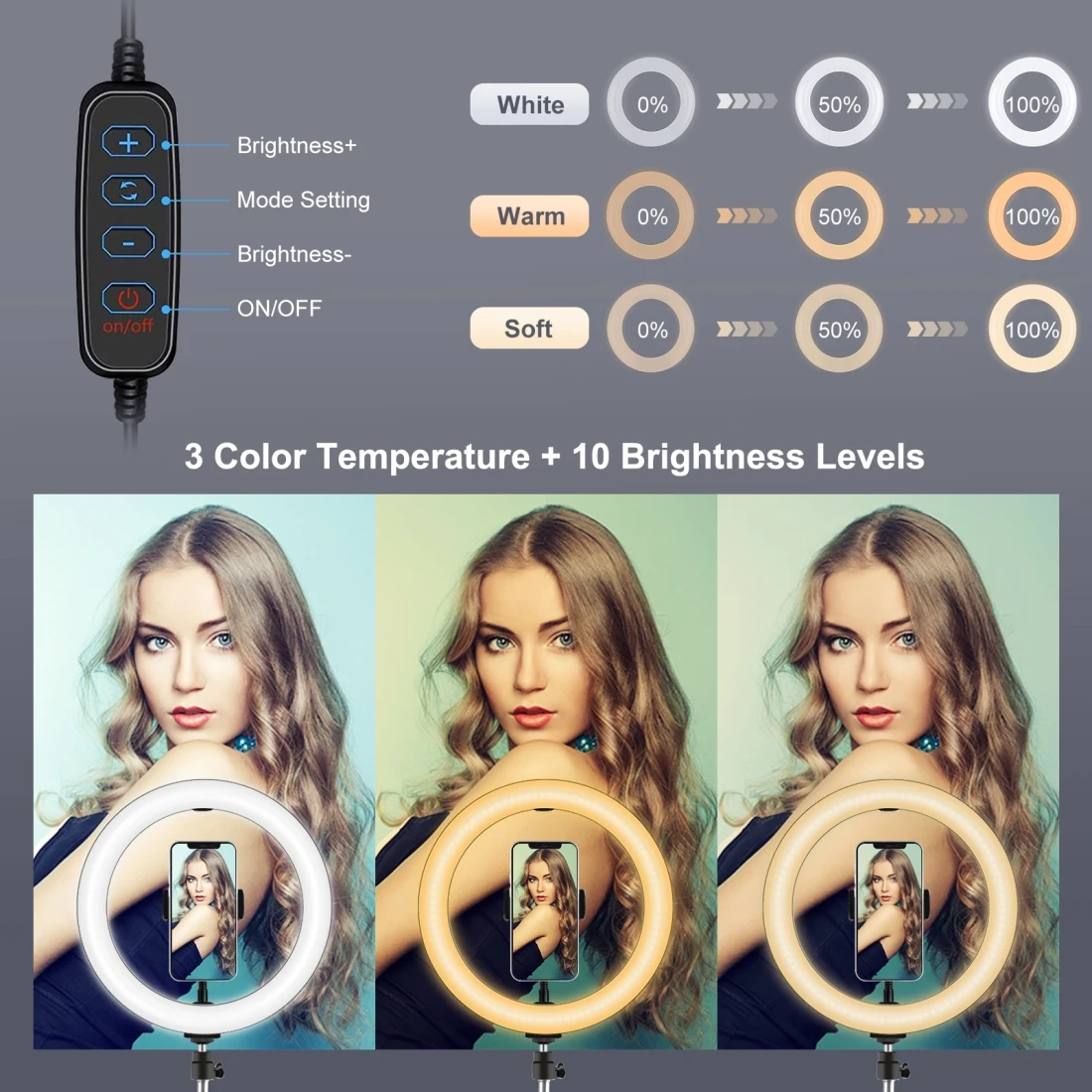 PULUZ 10.2 inch 26cm LED Ring Light with Light Stand Vlogging Video Light with 1.1m Tripod For YouTube Blogger Video Shooting