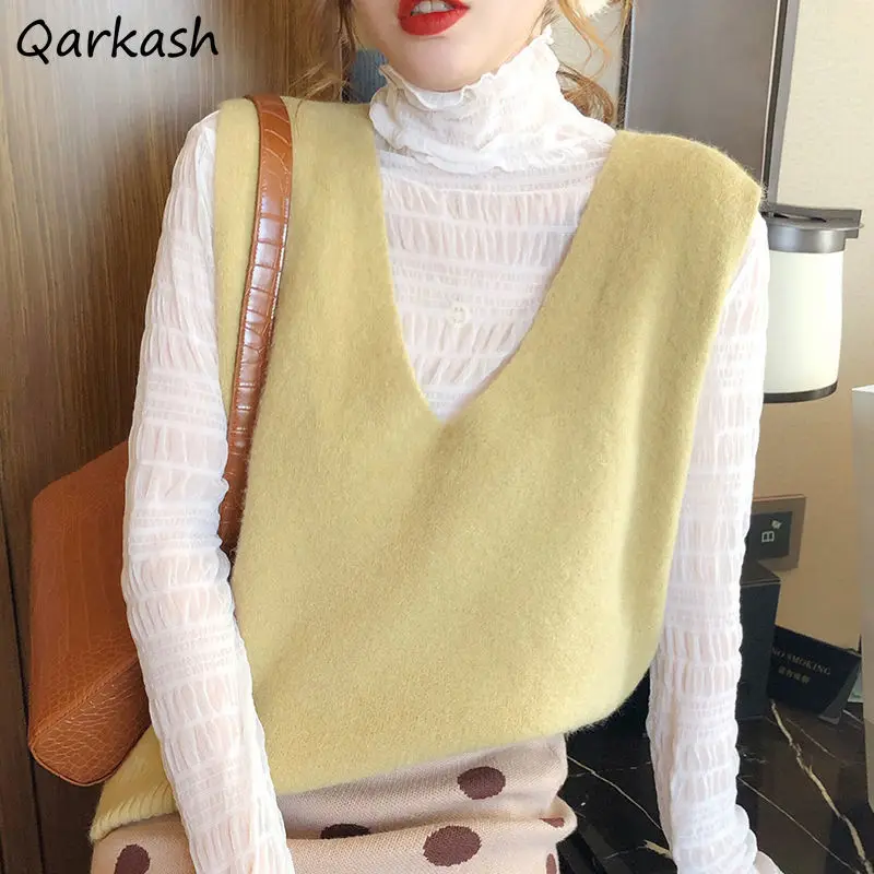 Candy Color Sweater Vests Women Sweet Gentle Solid Leisure All-match Teenagers Knitwear Fashion V-neck Jumpers Soft Females Chic