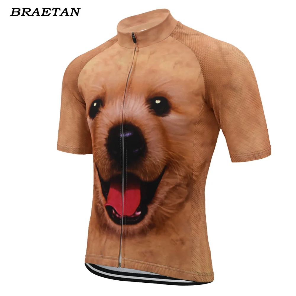 Golden Retrieve dog cycling jersey Smiley men short sleeve bike clothing funny cycling wear jersey bicycle clothes braetan