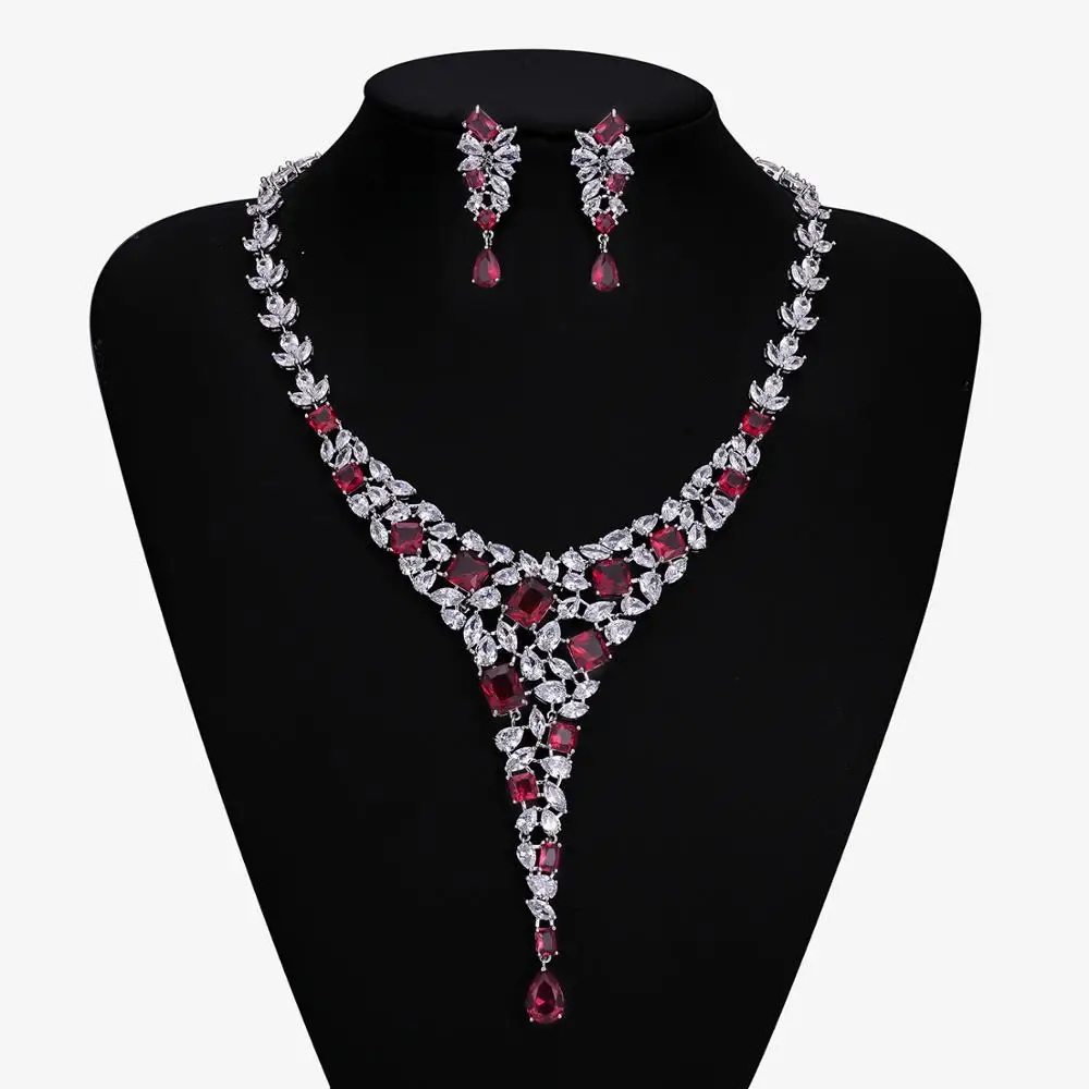 

Full 3A Cubic Zirconia Wheat Design Bridal Wedding Necklace Earring Set Top Quality Women Prom Party Jewelry Sets CN10200