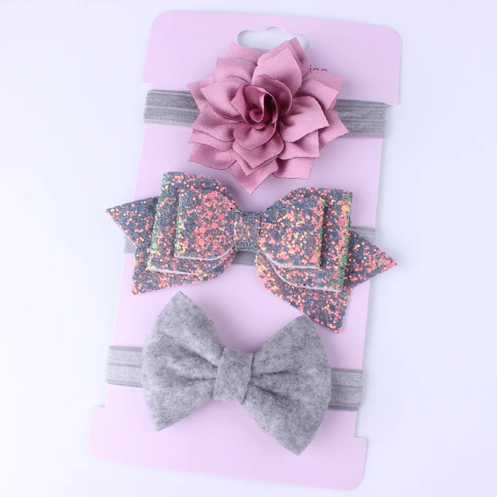 

2020 Accessories Headwear 3Pcs/Set Cute Infant Baby Girls Bow Headband Newborn Elastic Hairband Hair Photo Props Wholesale Gift