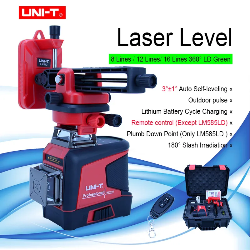 UNI-T 8/12/16 linii poziom lasera 360 obrotowy przyrząd do poziomowania laserowego 3D zielony laser kryty zewnętrzny Tester zdalnego sterowania