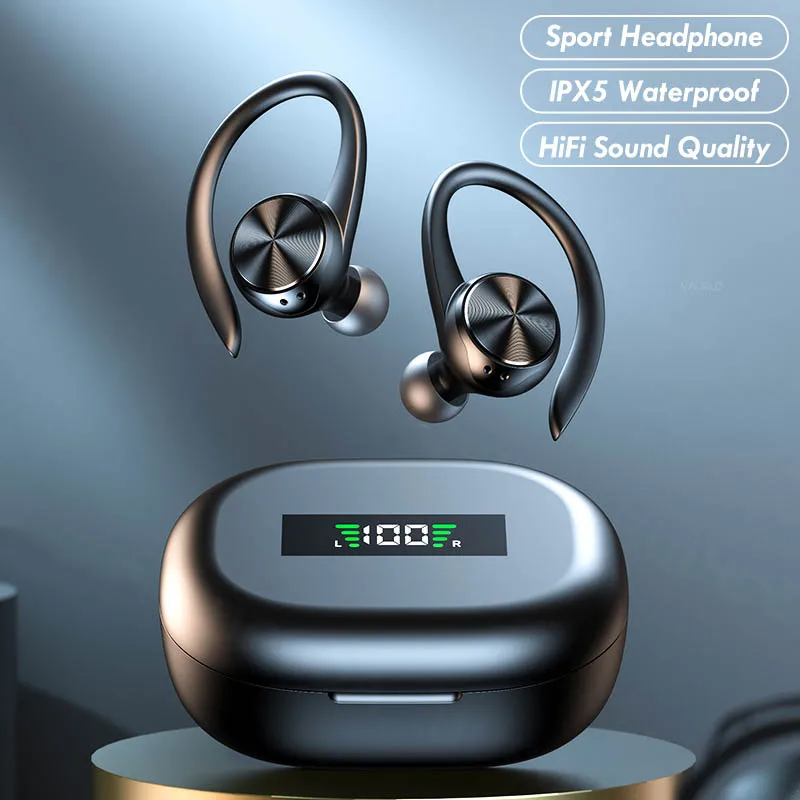 VAORLO TWS Sports Buetooth auricolare HiFi Stereo Music cuffie Wireless auricolari con gancio per l'orecchio con microfono cuffie da gioco impermeabili