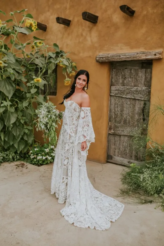 Épico país canadense fazenda vestidos de casamento 2021 vintage crochê rendas hippie boêmio sino manga longa vestidos de noiva robe de mariee