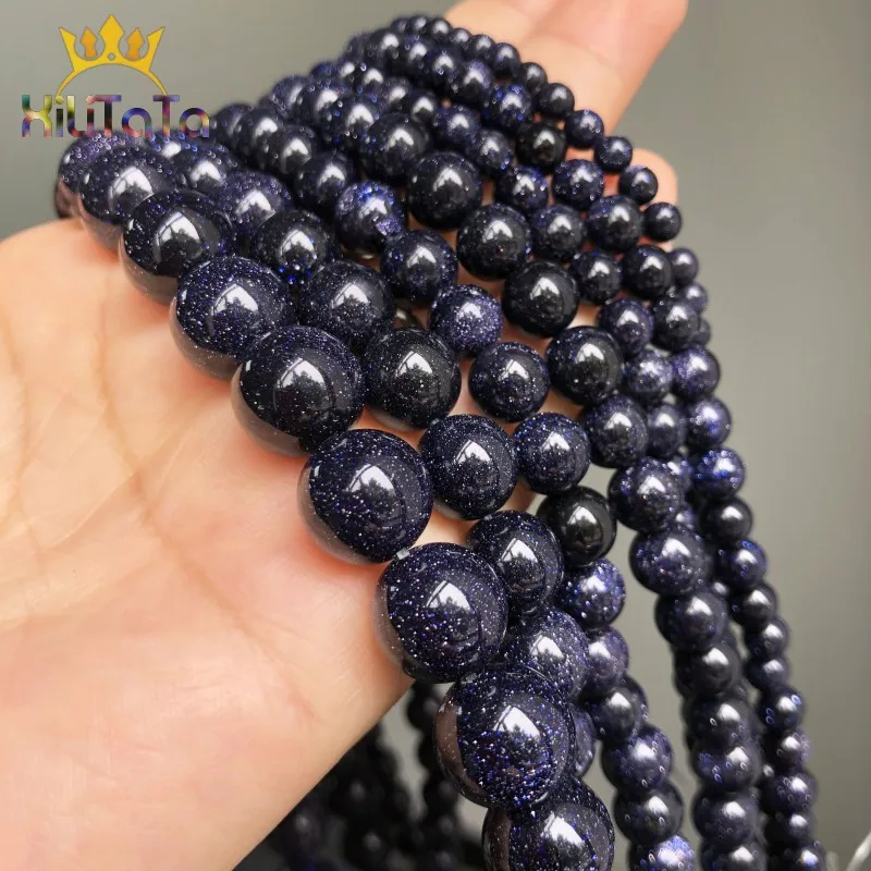 Natural Blue Sand Stone Round Loose Spacer Beads For Jewelry Making DIY Bracelet Earring Accessories 15\'\' Strand 4/6/8/10/12mm