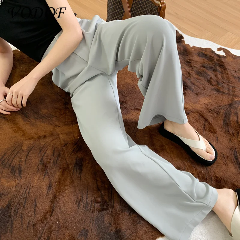 VODOF Fashion New Summer Women's Wide Leg Floor Pants Women's High Waist Loose Ladies Suit Pants Casual Women's Pants