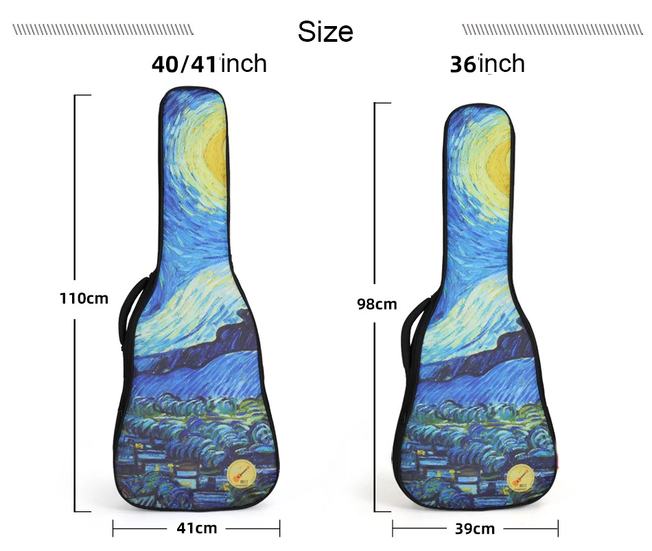 Guitar Case Bag 36 40 41 Inches Van Gogh Starry Night Interactive Animation Backpack Thicken Carry Gig Guitar Accessories