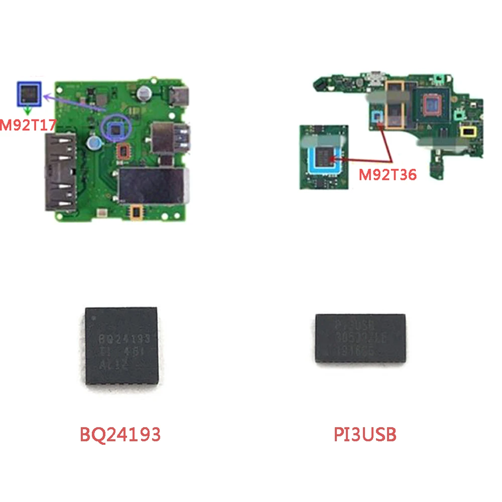 

For NS Switch motherboard Image power IC M92T36 Battery Charging IC Chip M92T17 Audio Video Control IC BQ 24193/PI3USB Chip