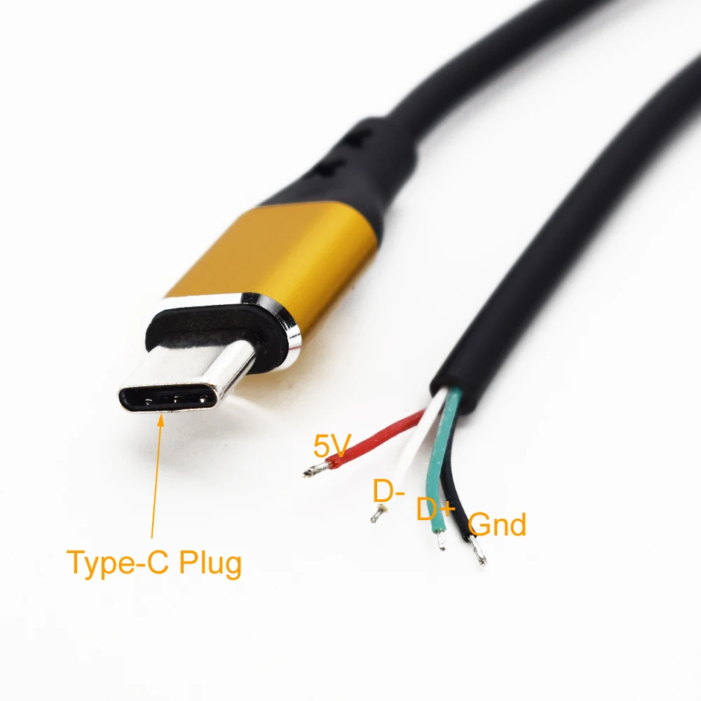 1Pc 30Cm Hợp Kim Chủ OTG USB C Loại-C Cắm 4 Dây Điện Pigtail Cable DIY