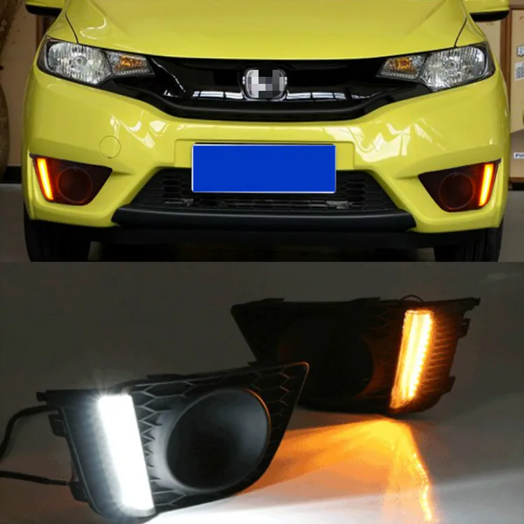 

1set LED DRL Daytime Running Lights Daylight LED DRL fog lamp with turn signal for Honda Jazz fit 2014 2015 2016