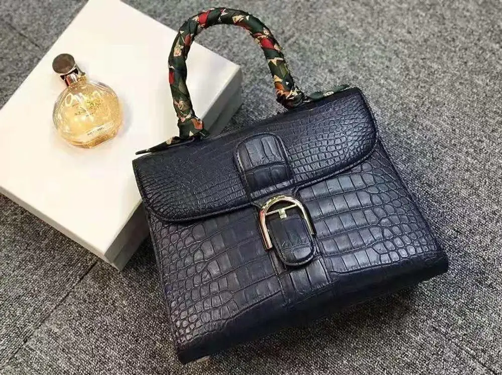 100% Real/Genuine crocodile Skin Women tote Handbag High end fine quality matt black color crocodile belly skin lady bag 28cm