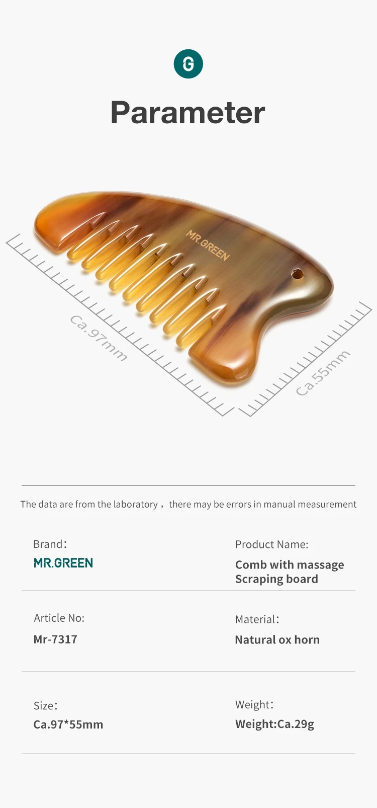 MR.GREEN Kamm Mit Guasha Schaben Massage Bord Natur Ox Horn Gesicht Schönheit Werkzeuge Hals Körper Massage Haut Schmerzen Relief Schaber – Detail 19