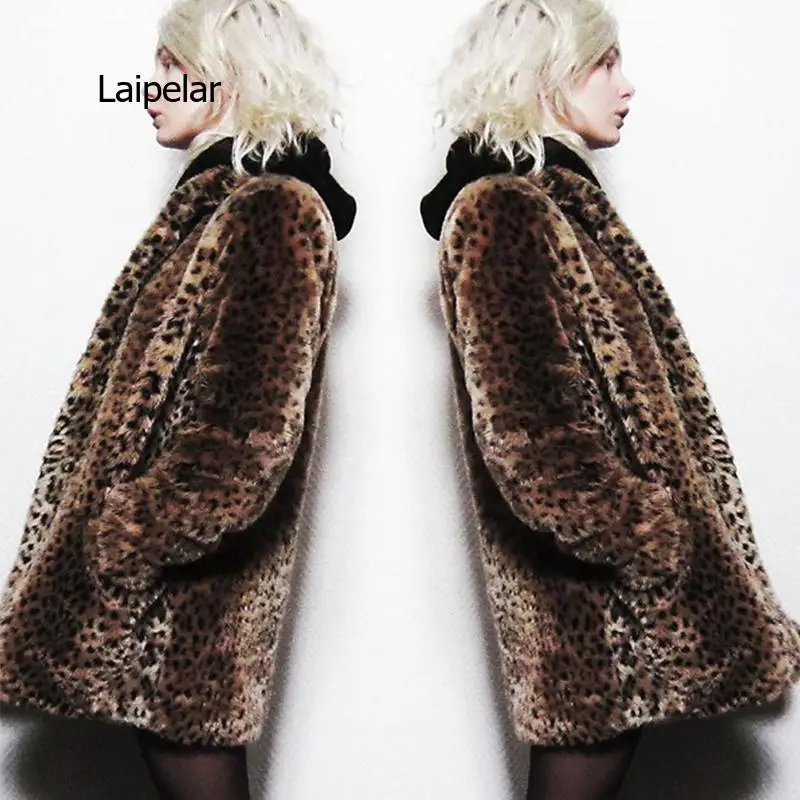 

New Fashion Women Leopard Faux Fur Coat Hooded Long Jacket Women Artificial Fur Coat Female High imitation Fur Coat