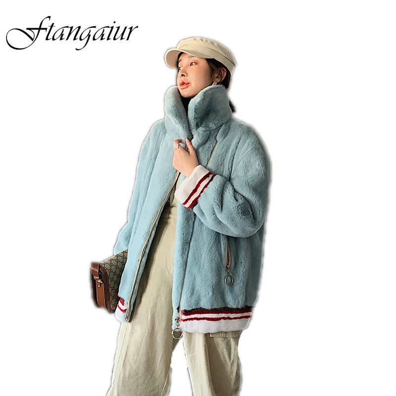 

Ftangaiur New Winter Import Crown Velvet Mink Fur Coat Turn-Down Collar Pure Color Mink Coats Women Medium Real Mink Fur Coats