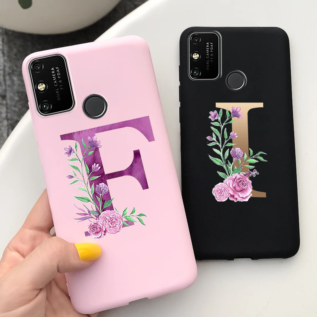 For Huawei Honor 9A Letter Flower Painted Case Silicon Soft Phone Funda On Honor 9A 9S 9C honor9a 9 a honor9c honor9s Back Cover