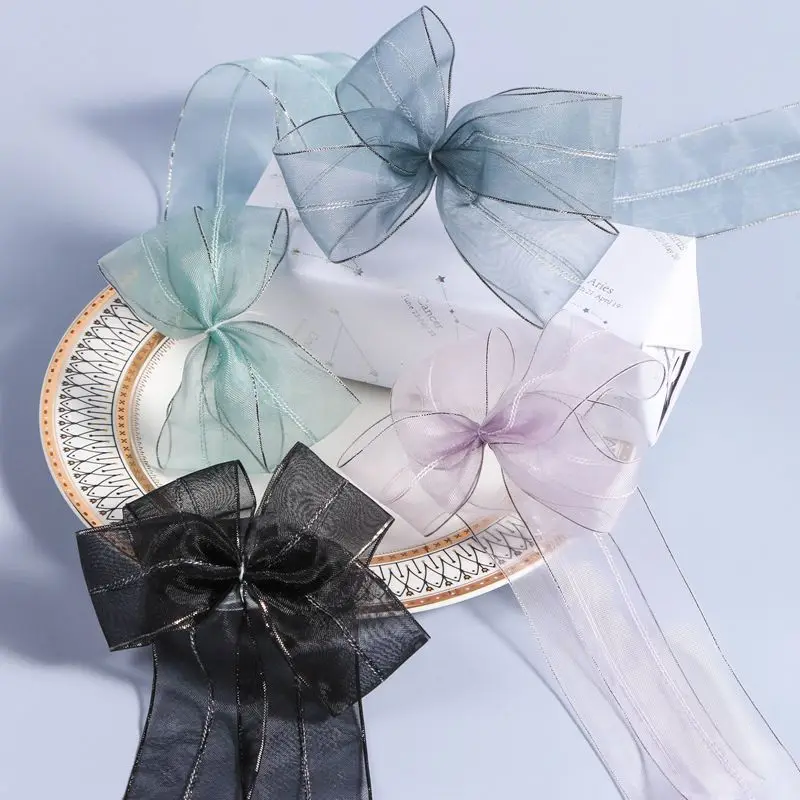 New Sewing Stripe Organza Ribbons 7 10 16 25 38mm DIY Hair Accessories Bow Materials Gift Wrapping Party Home Wedding Decoration