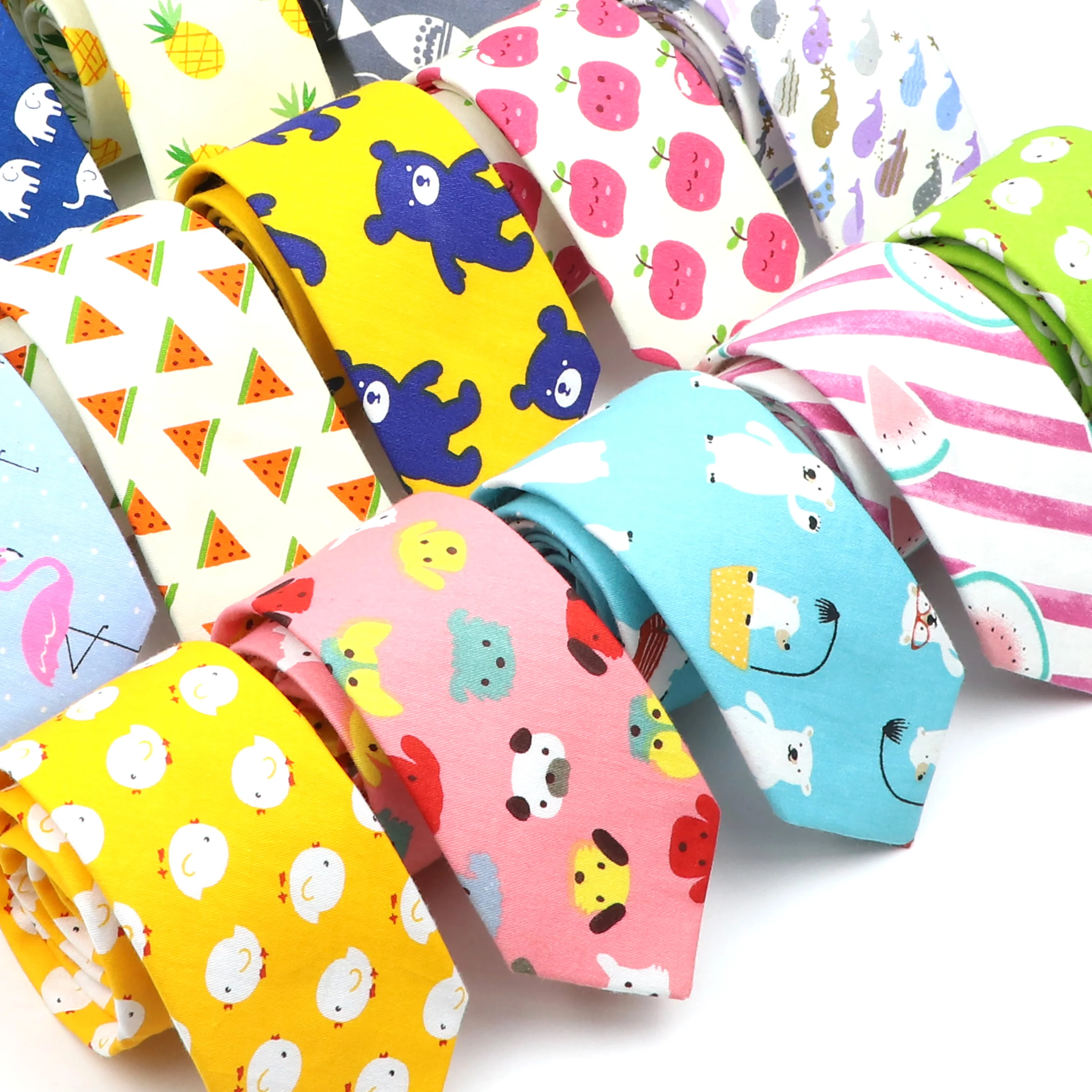 Corbata colorida bonita de dibujos animados para hombres y mujeres, corbata ajustada de algodón con estampado de frutas y animales, corbata estrecha de oso, pato y plátano, regalo divertido