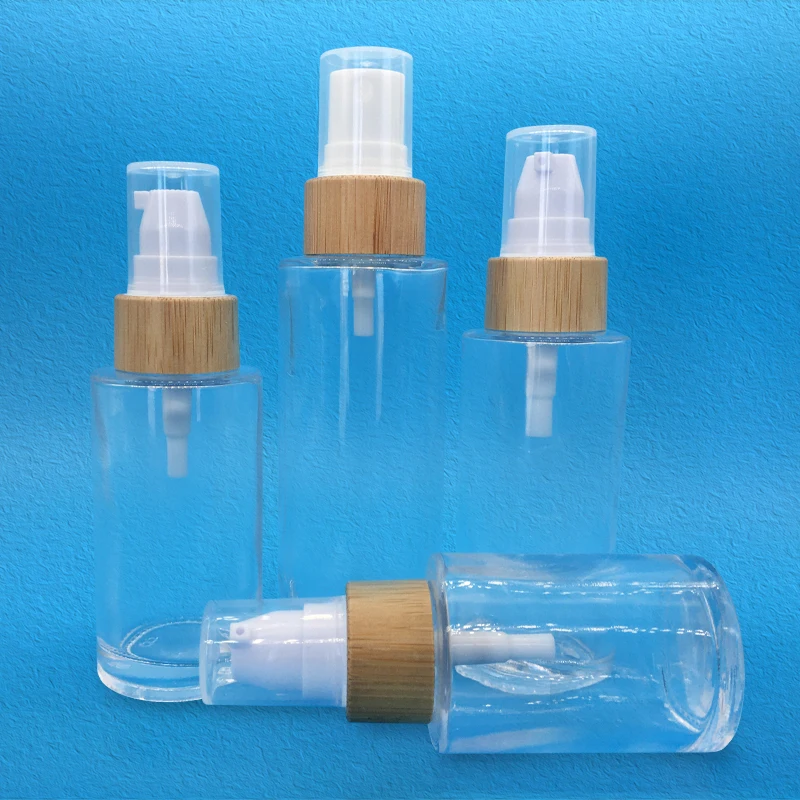 

Transparent Glass Bottle 30ML 50ML 100ML 120ML Spray Lotion Serum Pump Refillable Bottles Press Type Travel Cosmetic Packaging