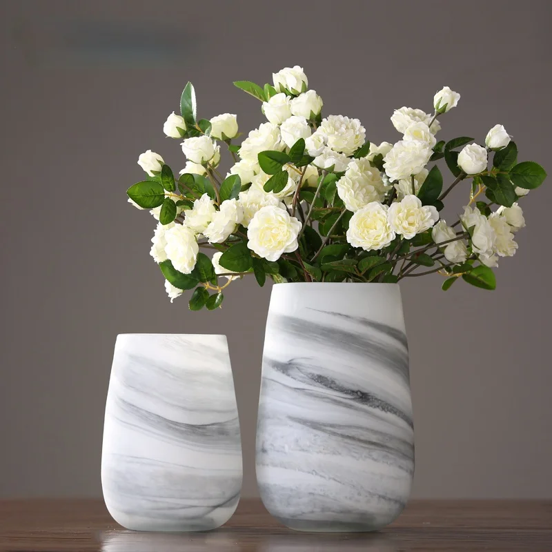 

Marble Pattern Glass Vase Ornaments Nordic Simple and Creative Flower Arrangement Flower Decorations Home Model Room Decorations