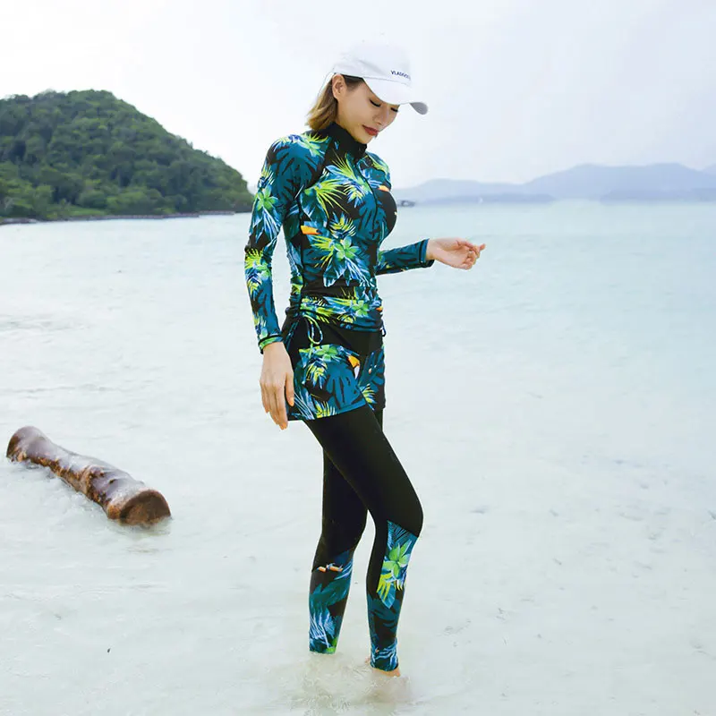 Women's Printed Long Sleeve Tracksuit Set, Full Body Suit, Jogging, Running, Sport, Swimming, Surfing, Diving, Snorkeling