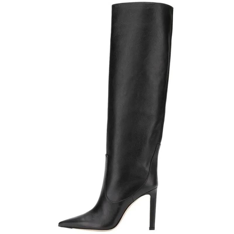 Brand High Heels Western Boots Fashion Knee High Boots Woman Microfiber Red High Heel Long Boots Pointed Toe Thigh High Boots