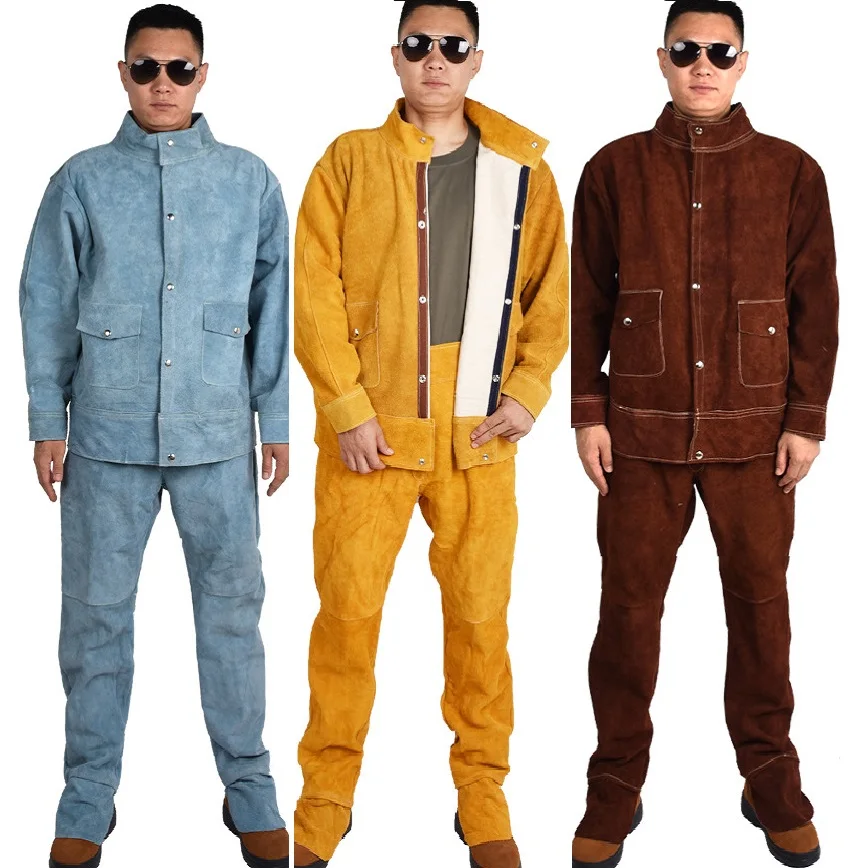 Split Type Cowhide Welding Work Suit Wear-resistant Thermal Insulation High Temperature Resistance Fire Resistance Welding Suits