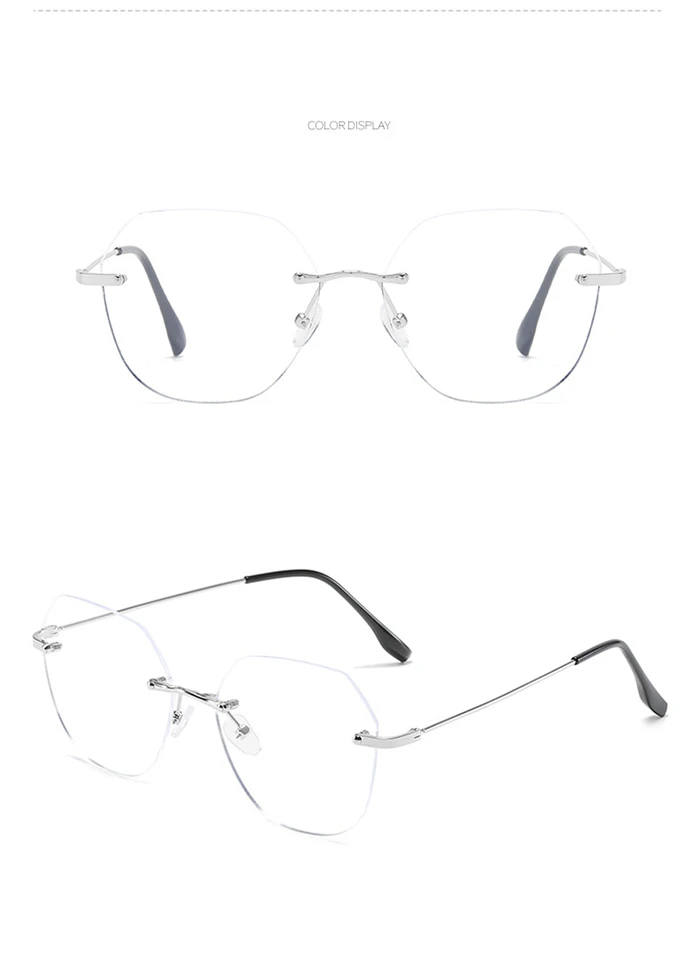 Ultraleichte rahmenlose Polygon-Blaulicht-blockierende Myopie-Brille, fertige Damen-Brille mit übergroßen Dioptrien, 0–0,5–1,0 bis –4,0 – Detail 11