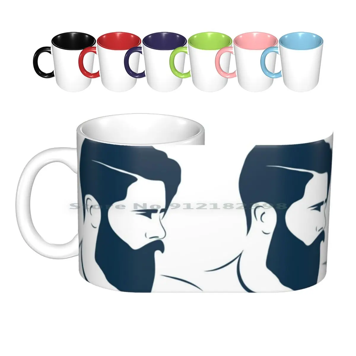 Blue Beard Ceramic Mugs Coffee Cups Milk Tea Mug Beard Man Moustache Barber Beards Manly Shaving Beard Lovers Black Bad Ass