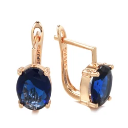 Kinel Luxury Blue Stone Earrings 585 Rose Gold Simple Natural Zircon Drop Earrings for Women Trendy Wedding Jewelry Crystal Gift