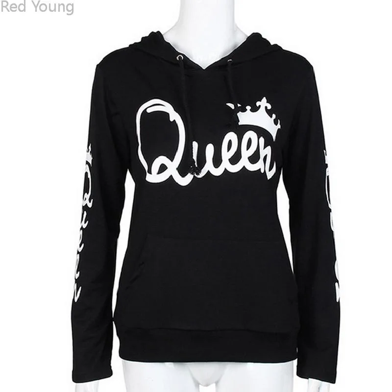 Casual Pullovers His-And-Hers King Queen Sweatshirt Hooded Hoodie ฤดูใบไม้ผลิฤดูใบไม้ร่วงแขนยาว