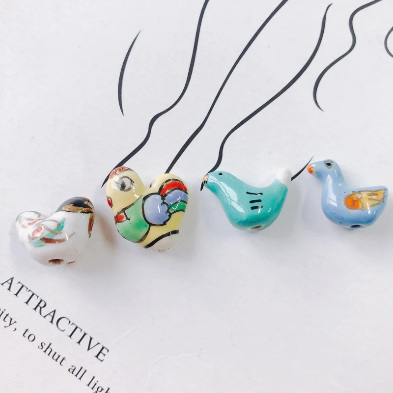 DIY jewelry accessories wholesale cute animal ceramic hen loose beads hand drawn pendant earring material