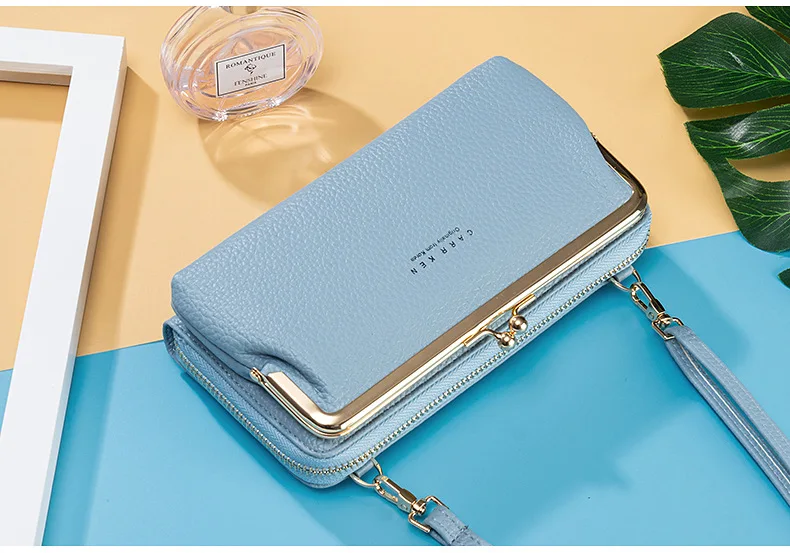 Women Mini Shoulder Bag Soft PU Leather Small Purse Long Money Wallet Mobile Phone Multifunction Credit Card Holder For Girls