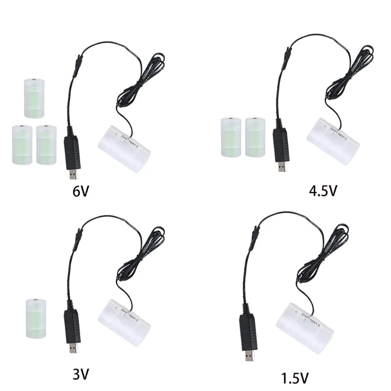 USB to D Cell Battery Eliminator Cable Replace 1-4pcs D Size 1.5V Batteries for Clocks Remotes Toys Electronic Device